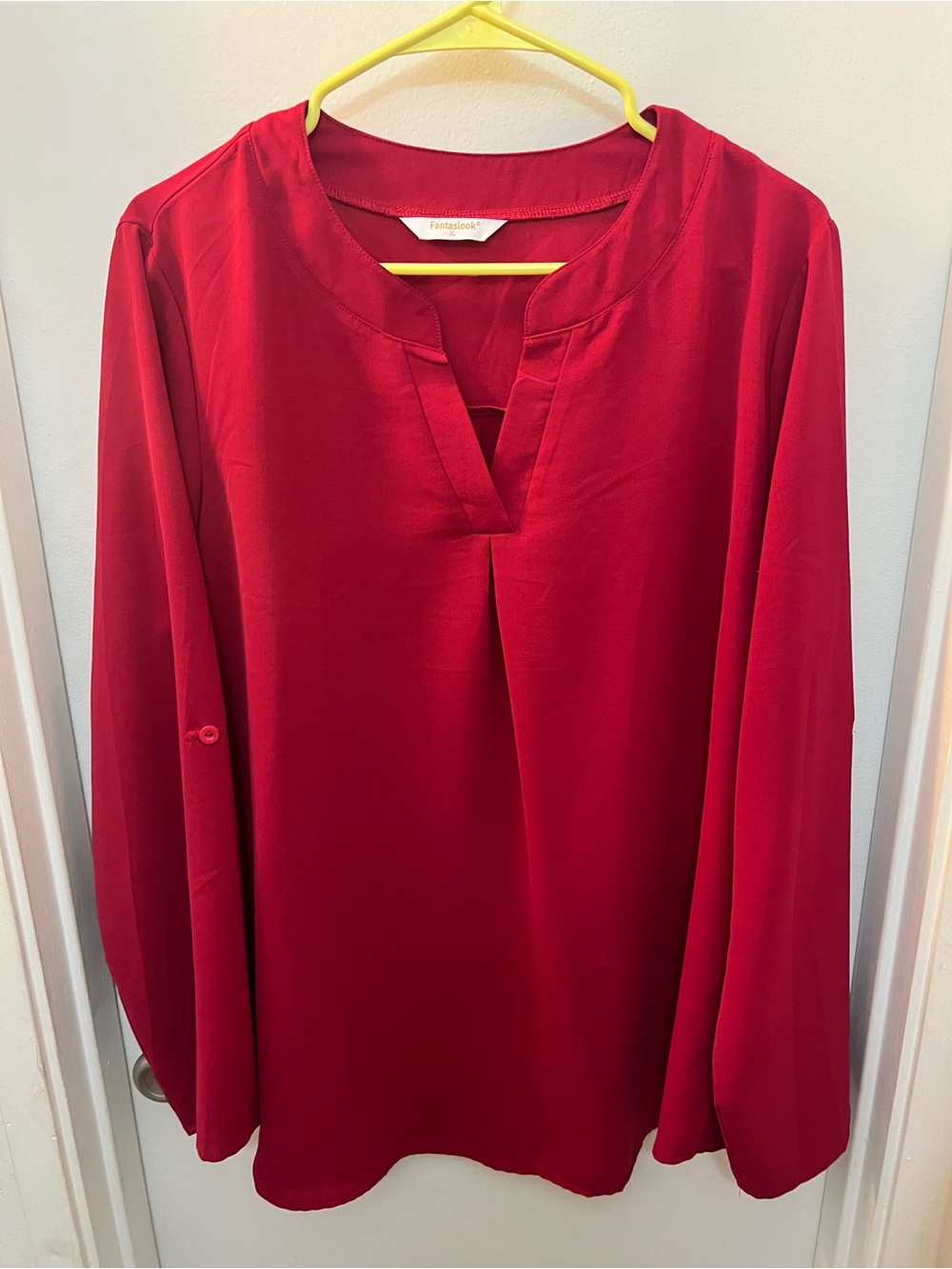 Fantaslook Crimson V-Neck Long Sleeve Tunic